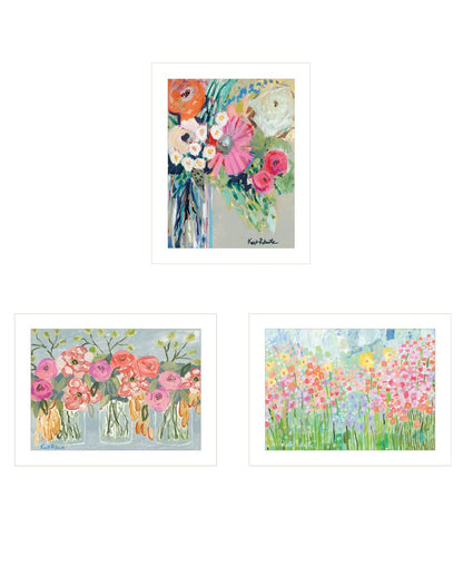 Set Of Three Garden Flowers White Framed Print Wall Art HomeRoots