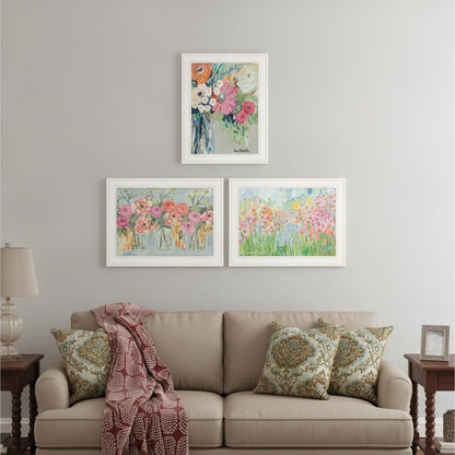 Set Of Three Garden Flowers White Grooved Frame Print Wall Art HomeRoots