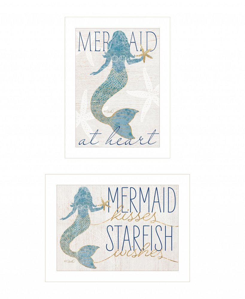 Set Of Two Two Mermaids 1 White Framed Print Wall Art — view 2