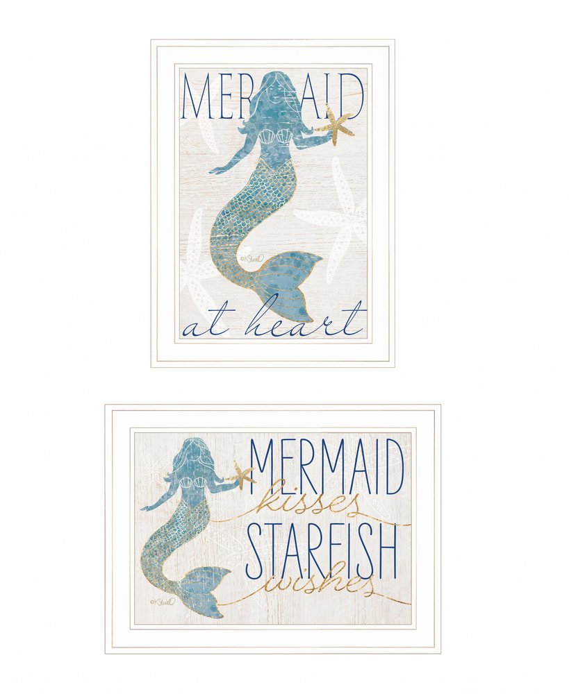 Set Of Two Two Mermaids 2 White Framed Print Wall Art HomeRoots