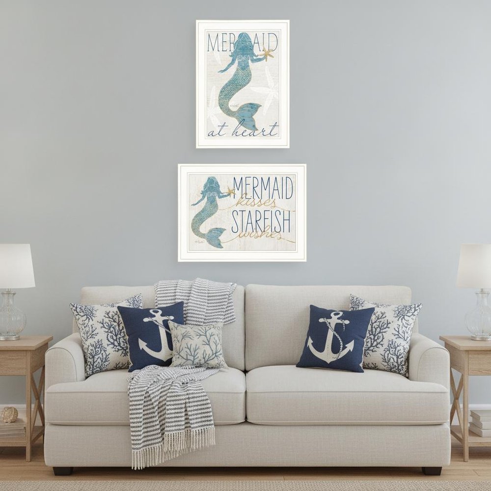 Set Of Two Two Mermaids 2 White Framed Print Wall Art HomeRoots