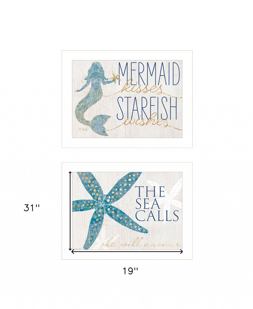 Set Of Two Mermaid Kisses Starfish Wishes 1 White Framed Print Wall Art HomeRoots