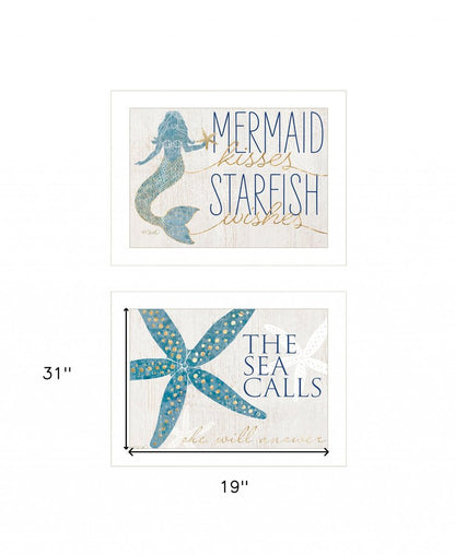 Set Of Two Mermaid Kisses Starfish Wishes 1 White Framed Print Wall Art HomeRoots