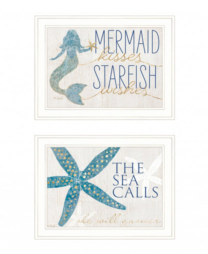 Set Of Two Mermaid Kisses Starfish Wishes 2 White Framed Print Wall Art HomeRoots