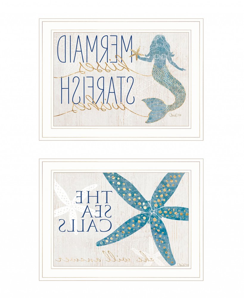 Set Of Two Mermaid Kisses Starfish Wishes 2 White Framed Print Wall Art HomeRoots