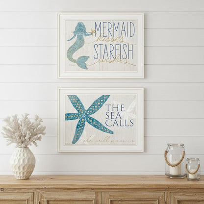 Set Of Two Mermaid Kisses Starfish Wishes 2 White Framed Print Wall Art HomeRoots