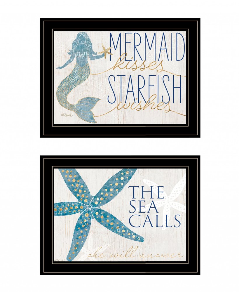 Set Of Two Mermaid Kisses Starfish Wishes 2 White Framed Print Wall Art — view 7