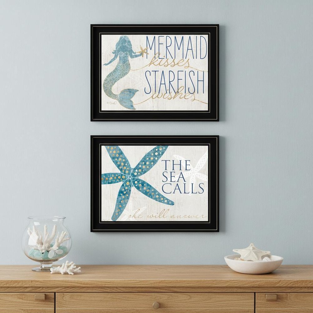 Set Of Two Mermaid Kisses Starfish Wishes 2 White Framed Print Wall Art HomeRoots