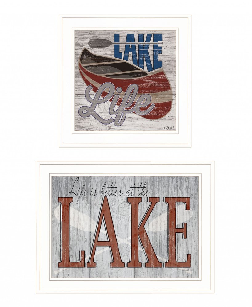 Set Of Two Lake Life is Better 1 White Framed Print Wall Art HomeRoots