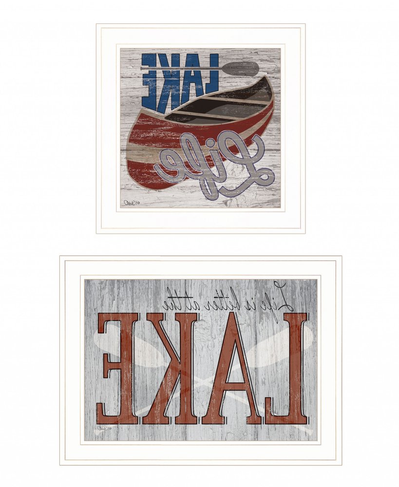 Set Of Two Lake Life is Better 1 White Framed Print Wall Art — view 5
