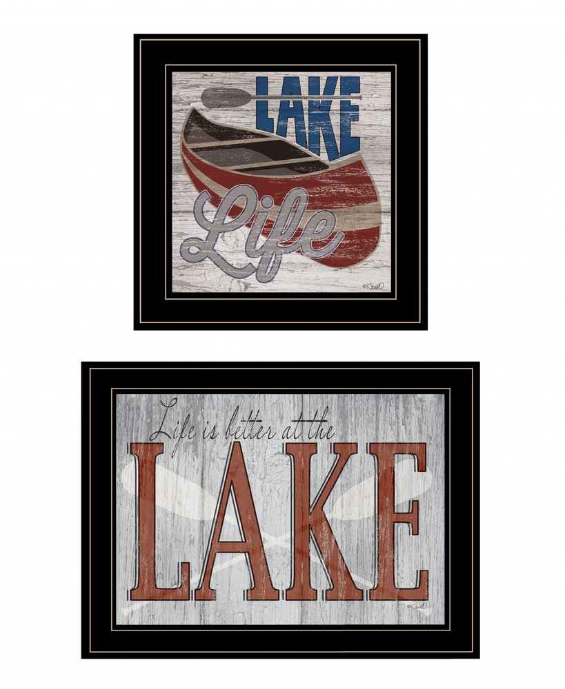 Set Of Two Lake Life is Better 2 Black Framed Print Wall Art — view 2