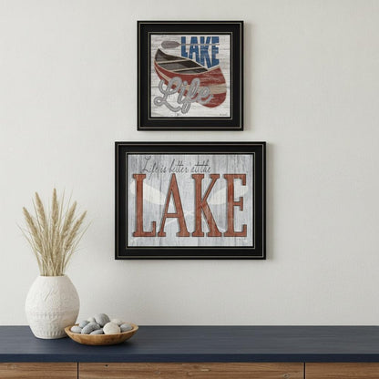 Set Of Two Lake Life is Better 2 Black Framed Print Wall Art HomeRoots