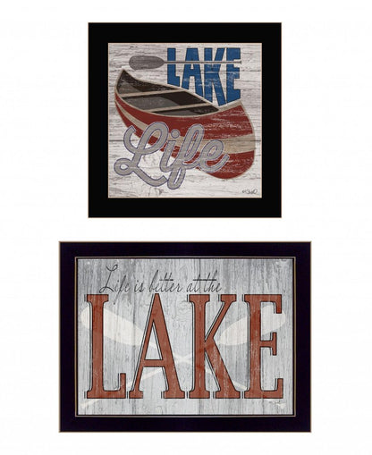 Set Of Two Lake Life is Better 2 Black Framed Print Wall Art HomeRoots
