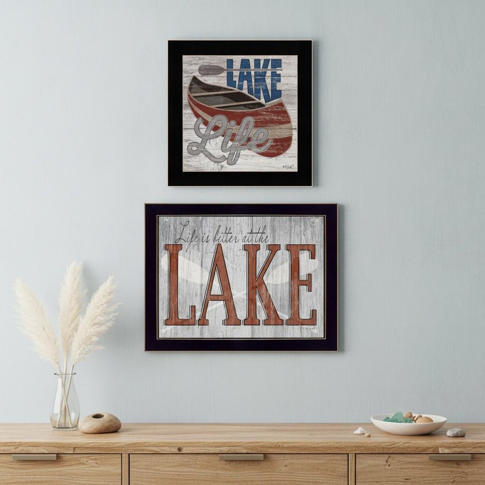 Set Of Two Lake Life is Better 2 Black Framed Print Wall Art HomeRoots