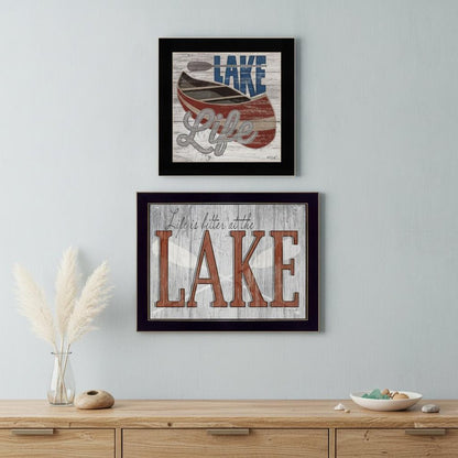 Set Of Two Lake Life is Better 2 Black Framed Print Wall Art HomeRoots