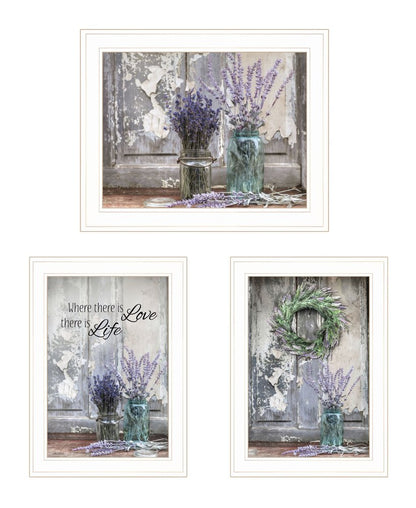 Set Of Three Love Life And Lavender White Framed Print Wall Art HomeRoots