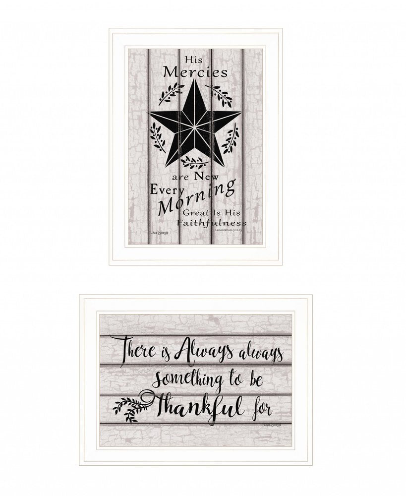 Set Of Two His Mercies and Thankful 1 White Framed Print Wall Art — view 2