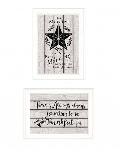 Set Of Two His Mercies and Thankful 1 White Framed Print Wall Art HomeRoots