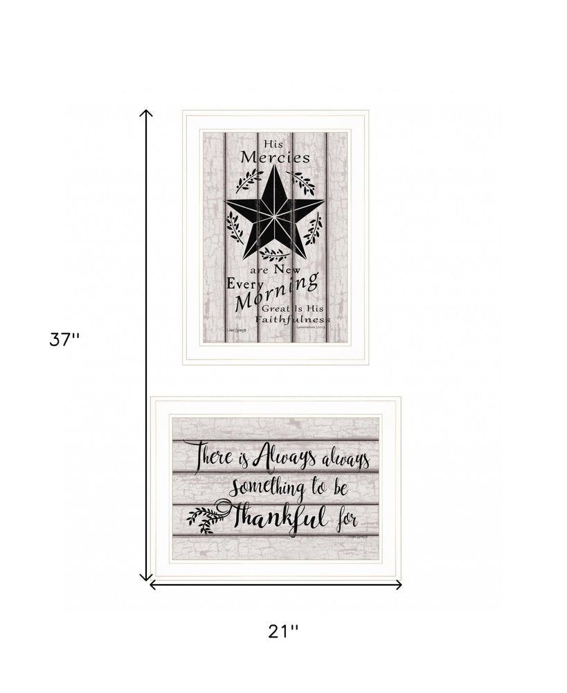 Set Of Two His Mercies and Thankful 1 White Framed Print Wall Art — view 6