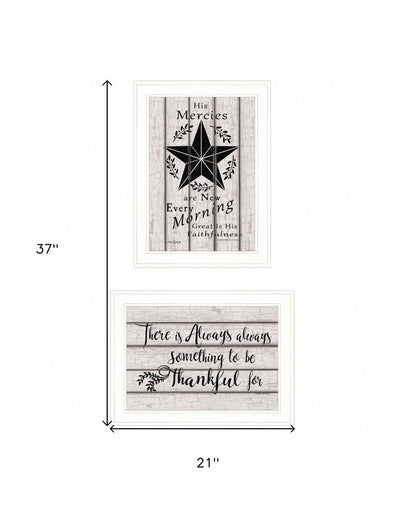 Set Of Two His Mercies and Thankful 1 White Framed Print Wall Art HomeRoots
