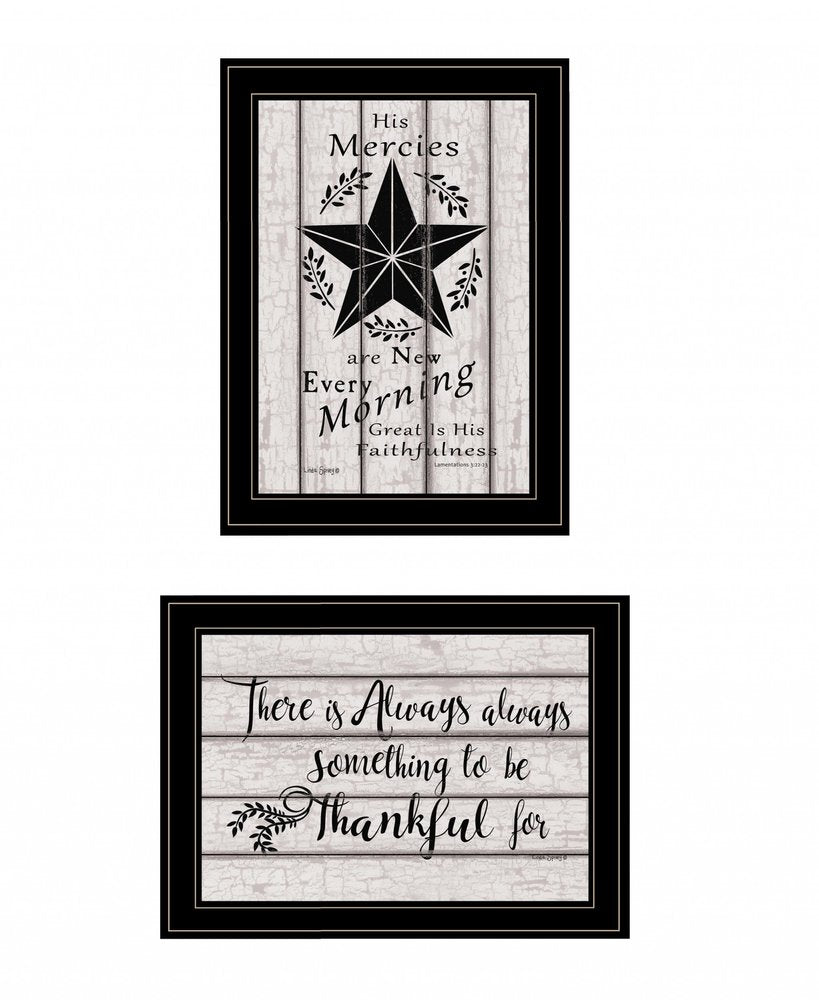 Set Of Two His Mercies and Thankful 2 Black Framed Print Wall Art HomeRoots