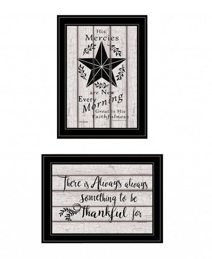 Set Of Two His Mercies and Thankful 2 Black Framed Print Wall Art HomeRoots