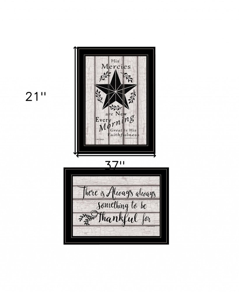 Set Of Two His Mercies and Thankful 2 Black Framed Print Wall Art — view 3