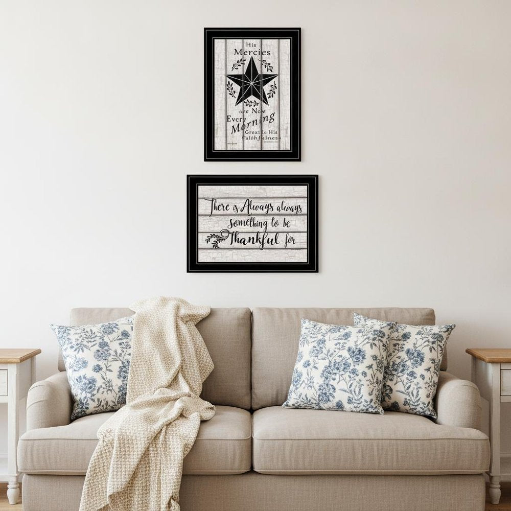 Set Of Two His Mercies and Thankful 2 Black Framed Print Wall Art HomeRoots