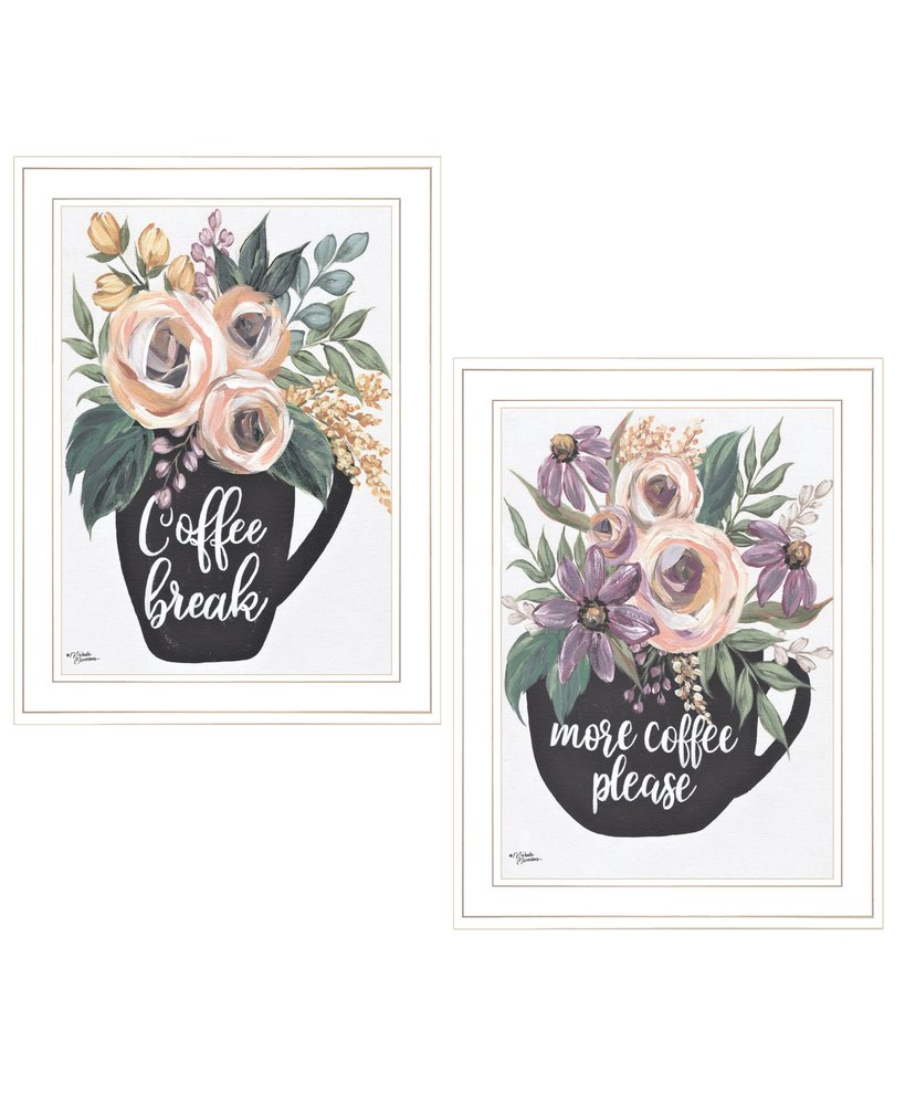 Set Of Two Coffee And Flowers White Framed Print Kitchen Wall Art — view 1