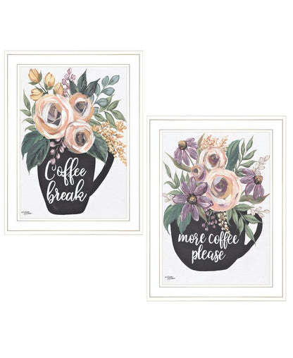 Set Of Two Coffee And Flowers White Framed Print Kitchen Wall Art HomeRoots