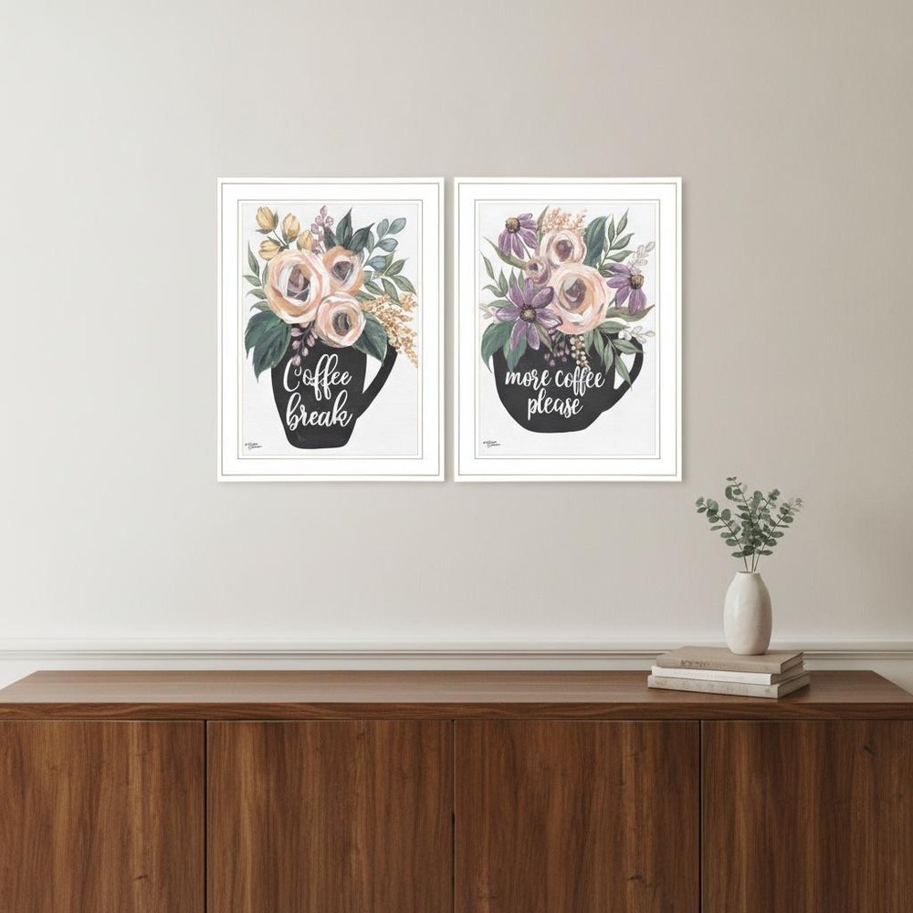 Set Of Two Coffee And Flowers White Framed Print Kitchen Wall Art HomeRoots