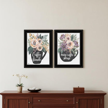 Set Of Two More Coffee Please or Coffee Break Black Framed Print Kitchen Wall Art HomeRoots