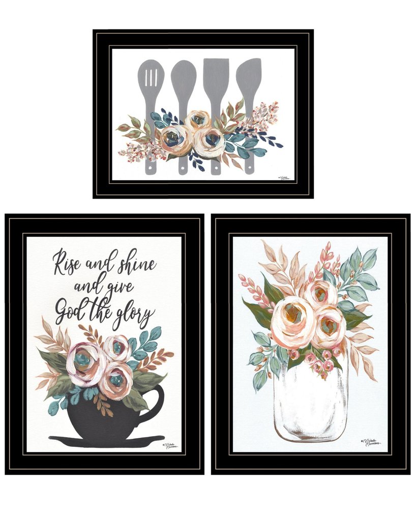 Set Of Three Rise and Shine Kitchen Black Framed Print Kitchen Wall Art — view 2