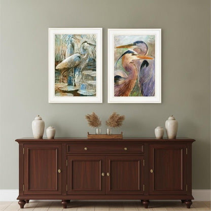 Set Of Two Blue Heron Duet White Framed Print Wall Art HomeRoots