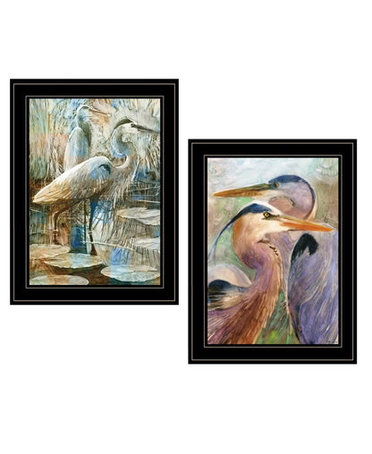 Set Of Two Blue Heron Duet Black Framed Print Wall Art HomeRoots