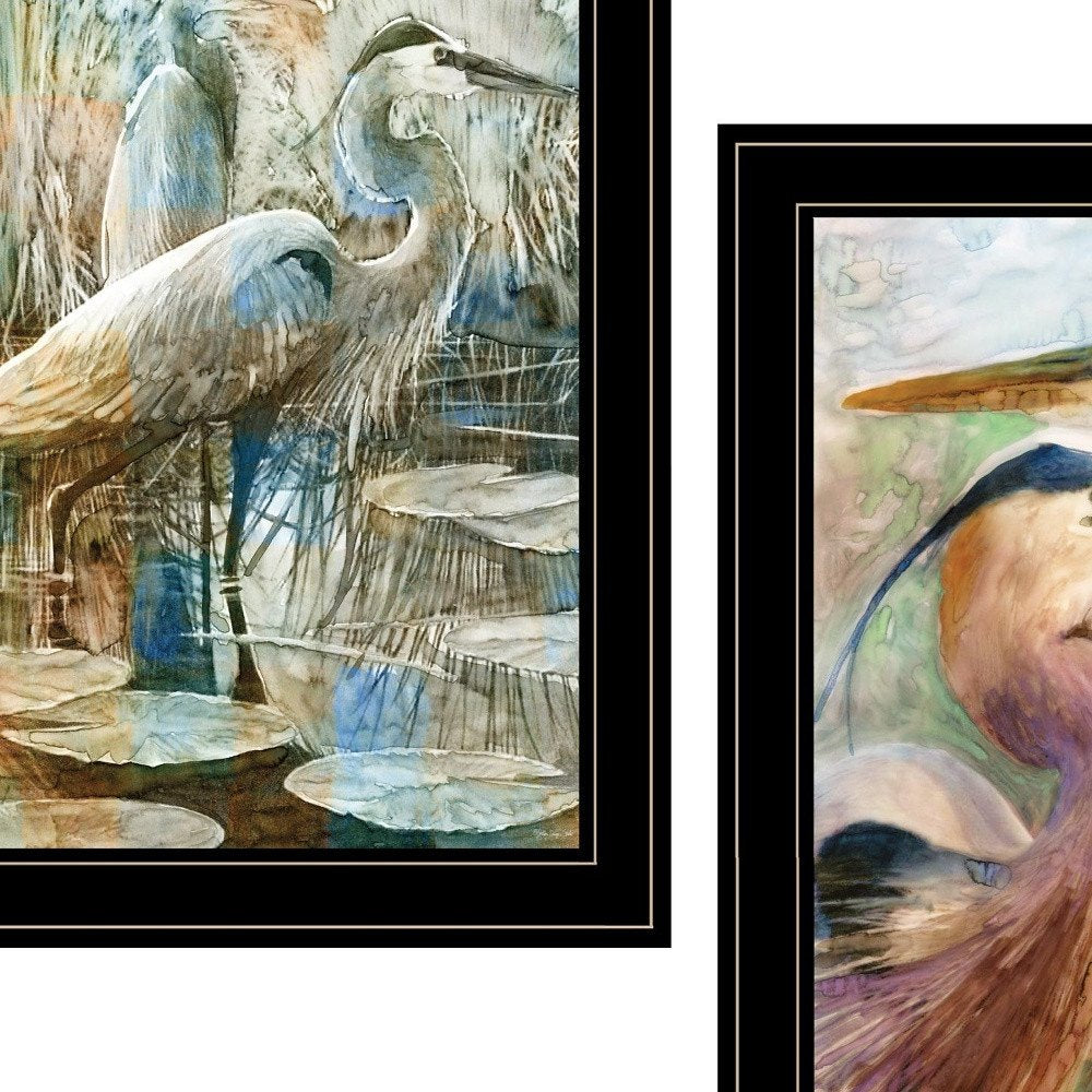 Set Of Two Blue Heron Duet Black Framed Print Wall Art HomeRoots