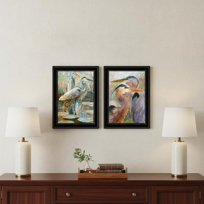 Set Of Two Blue Heron Duet Black Framed Print Wall Art HomeRoots