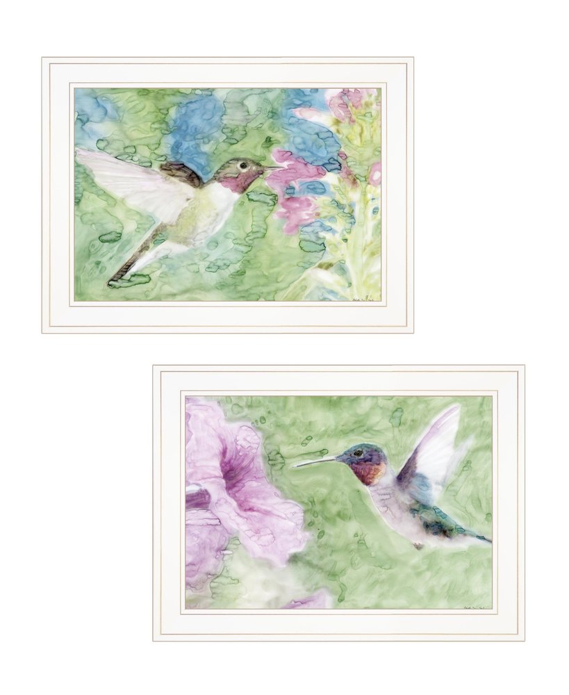 Set Of Two Humming Bird 1 and 2 White Framed Print Wall Art — view 1