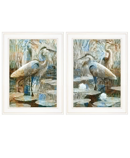 Set Of Two Marsh Herons I and Sea II White Framed Print Wall Art HomeRoots