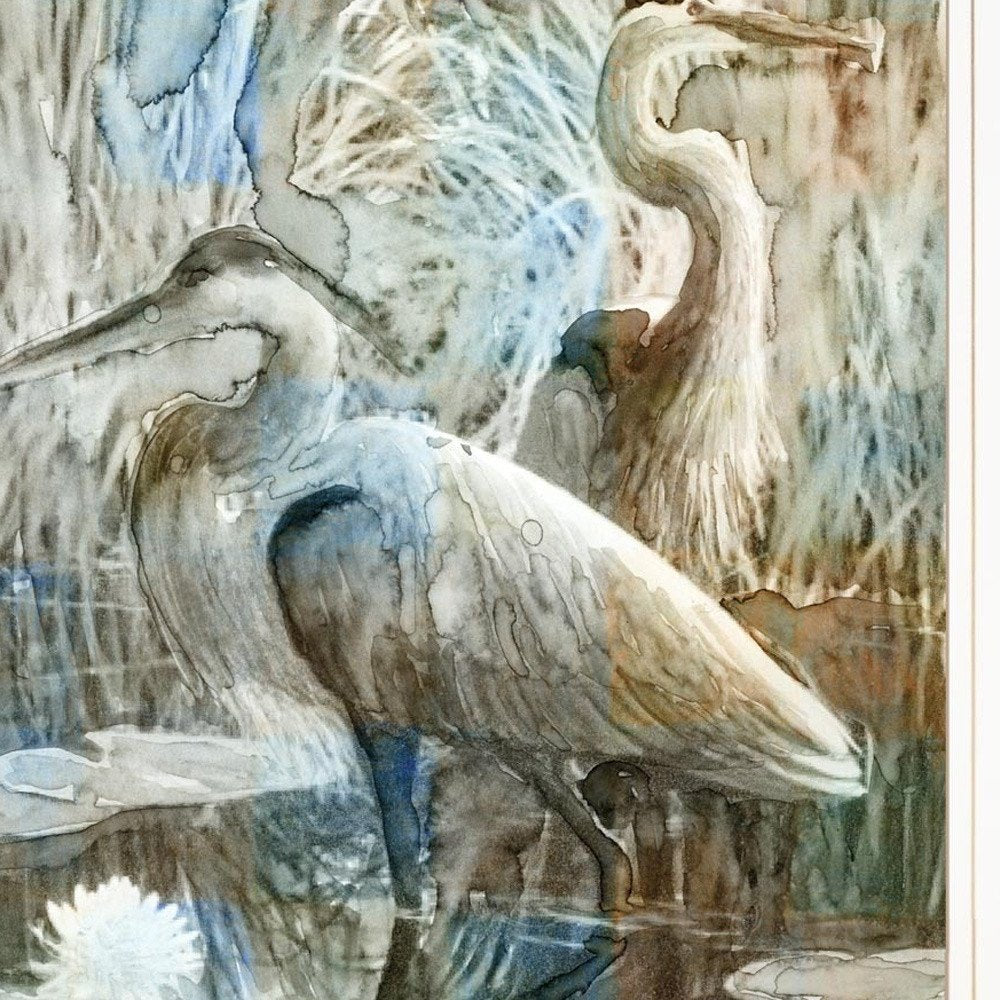 Set Of Two Marsh Herons I and Sea II White Framed Print Wall Art HomeRoots