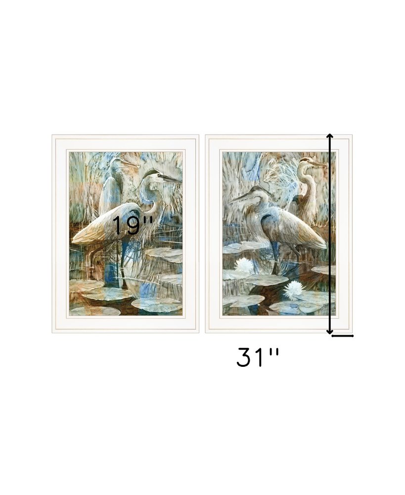 Set Of Two Marsh Herons I and Sea II White Framed Print Wall Art — view 4