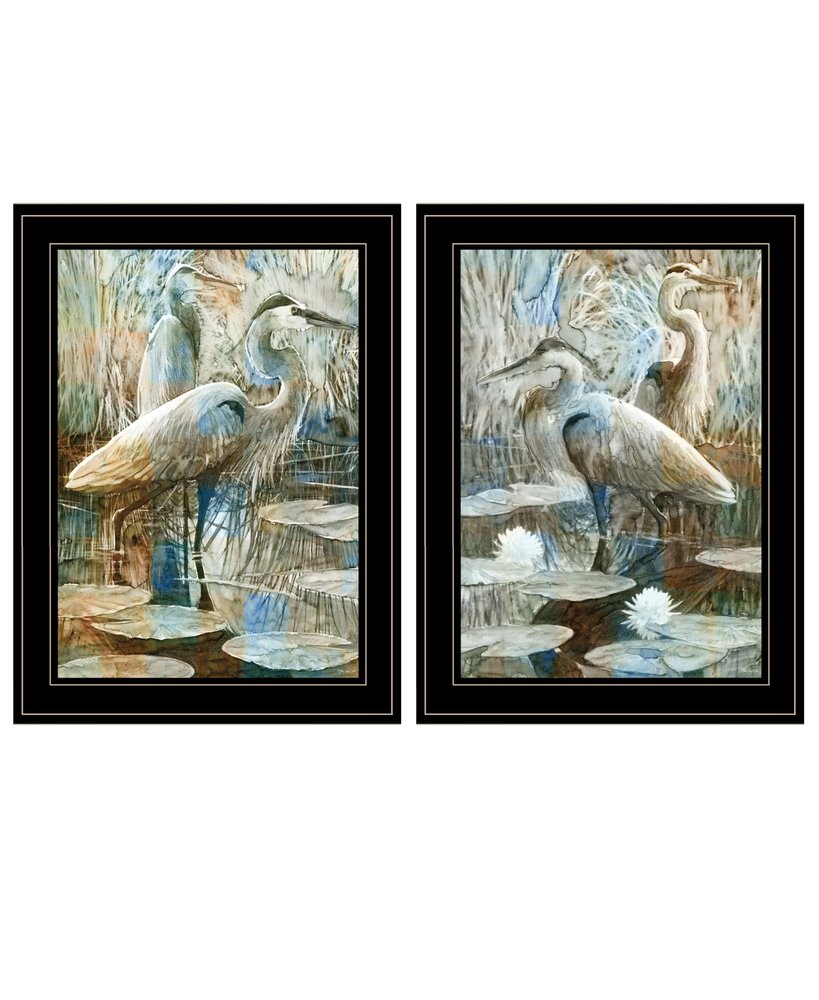 Set Of Two Marsh Herons I and Sea II Black Framed Print Wall Art HomeRoots