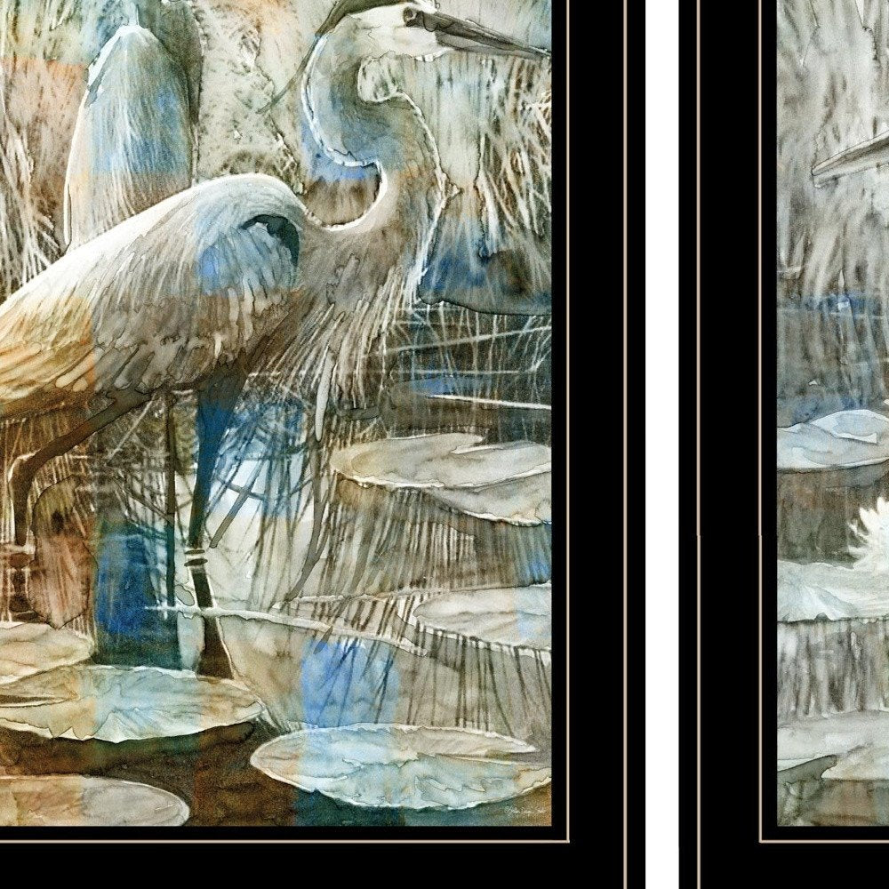Set Of Two Marsh Herons I and Sea II Black Framed Print Wall Art — view 3