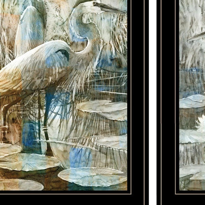 Set Of Two Marsh Herons I and Sea II Black Framed Print Wall Art HomeRoots