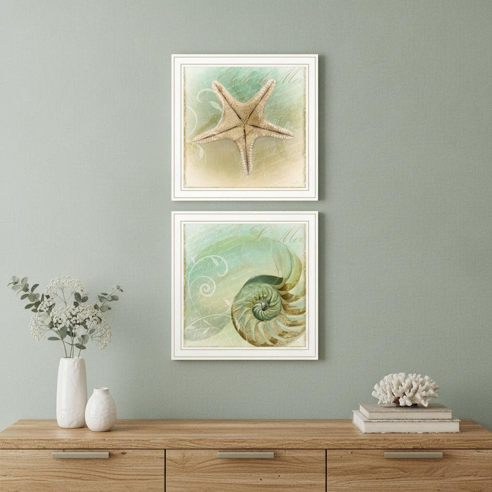 Set Of Two The Sea I and Sea II 2 White Framed Print Wall Art — view 1