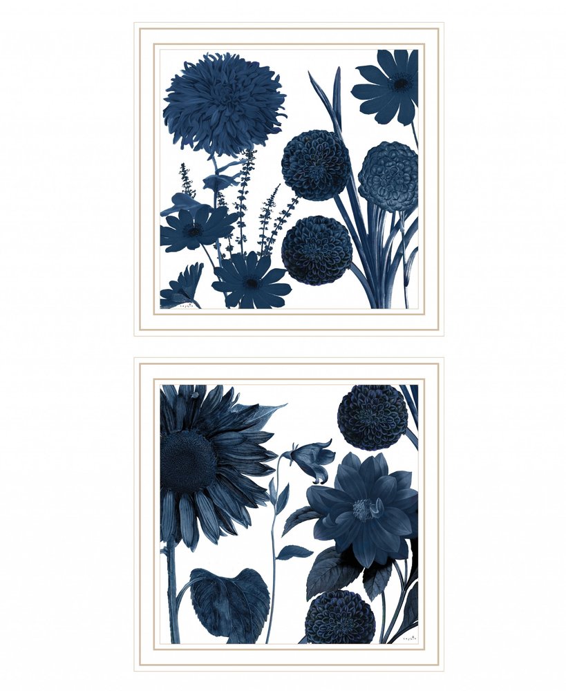 Set Of Two Sunflower Blues 2 White Framed Print Wall Art — view 1