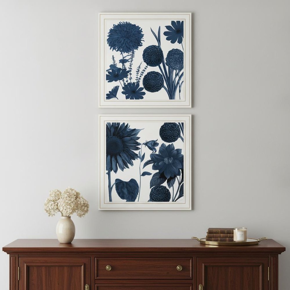 Set Of Two Sunflower Blues 2 White Framed Print Wall Art HomeRoots