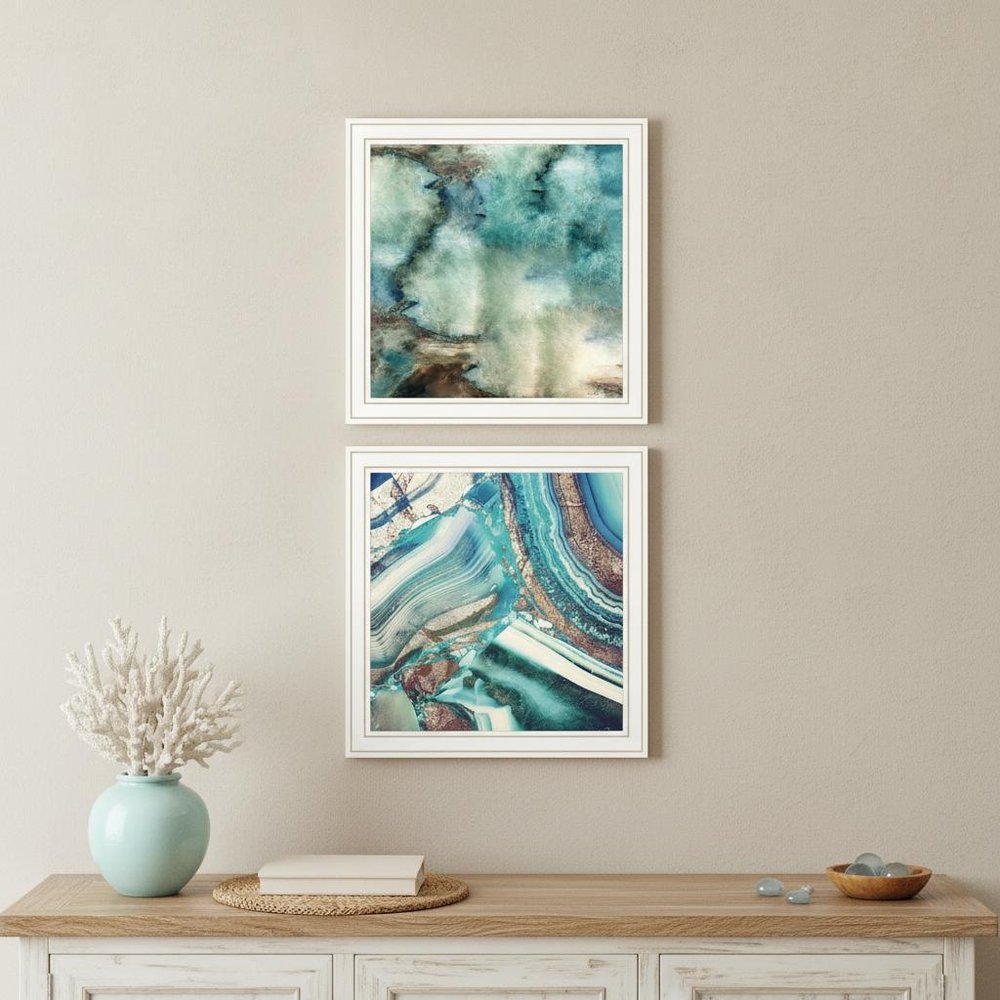 Set Of Two Earth tones I and Sea II 2 White Framed Print Wall Art HomeRoots