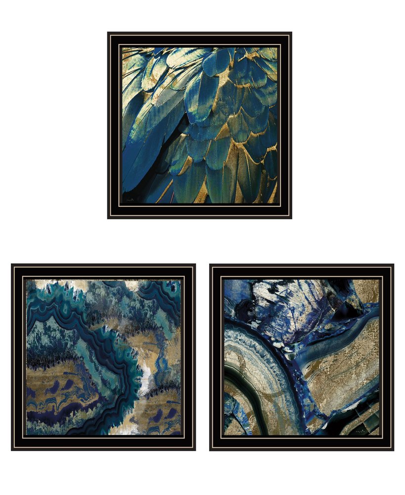 Set Of Three Deep Blue 1 Black Framed Print Wall Art HomeRoots