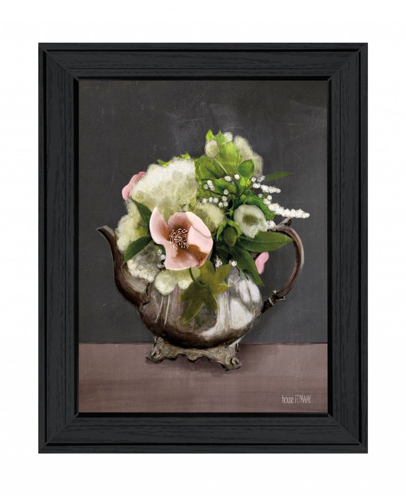 Vintage Floral Tea Pot 1 Black Framed Print Kitchen Wall Art — view 1